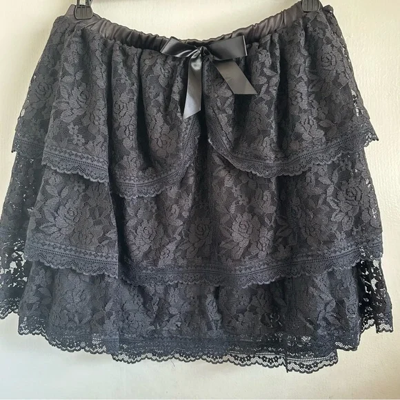 Cosmic Aura Black Lacey Tiered Mini Boho Witchy Skirt w Bow Size 3X - Picture 1 of 5